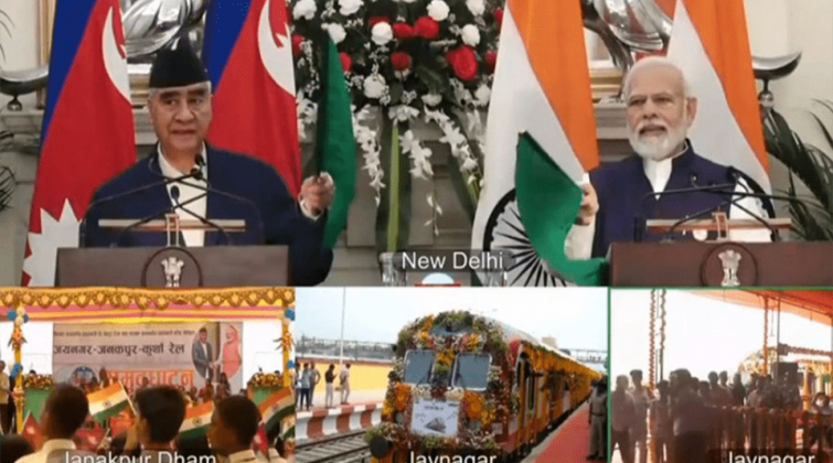 हरियो झण्डा देखाएर देउवा र मोदीले गरे रेल सेवा उद्घाटन